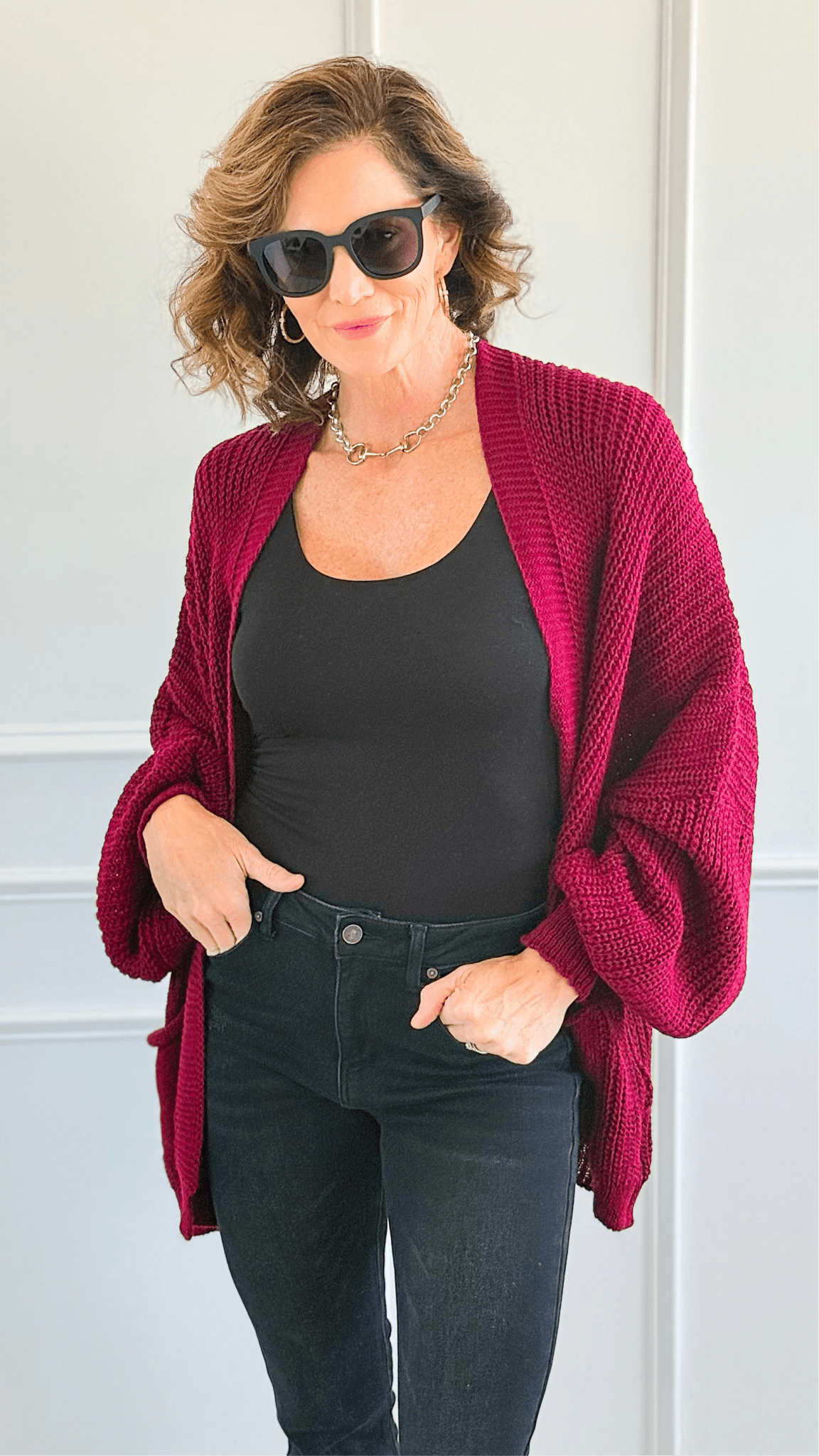 Sugar High Italian Cardigan- Burgundy-150 Cardigans/Layers-Italianissimo-Coastal Bloom Boutique, find the trendiest versions of the popular styles and looks Located in Indialantic, FL