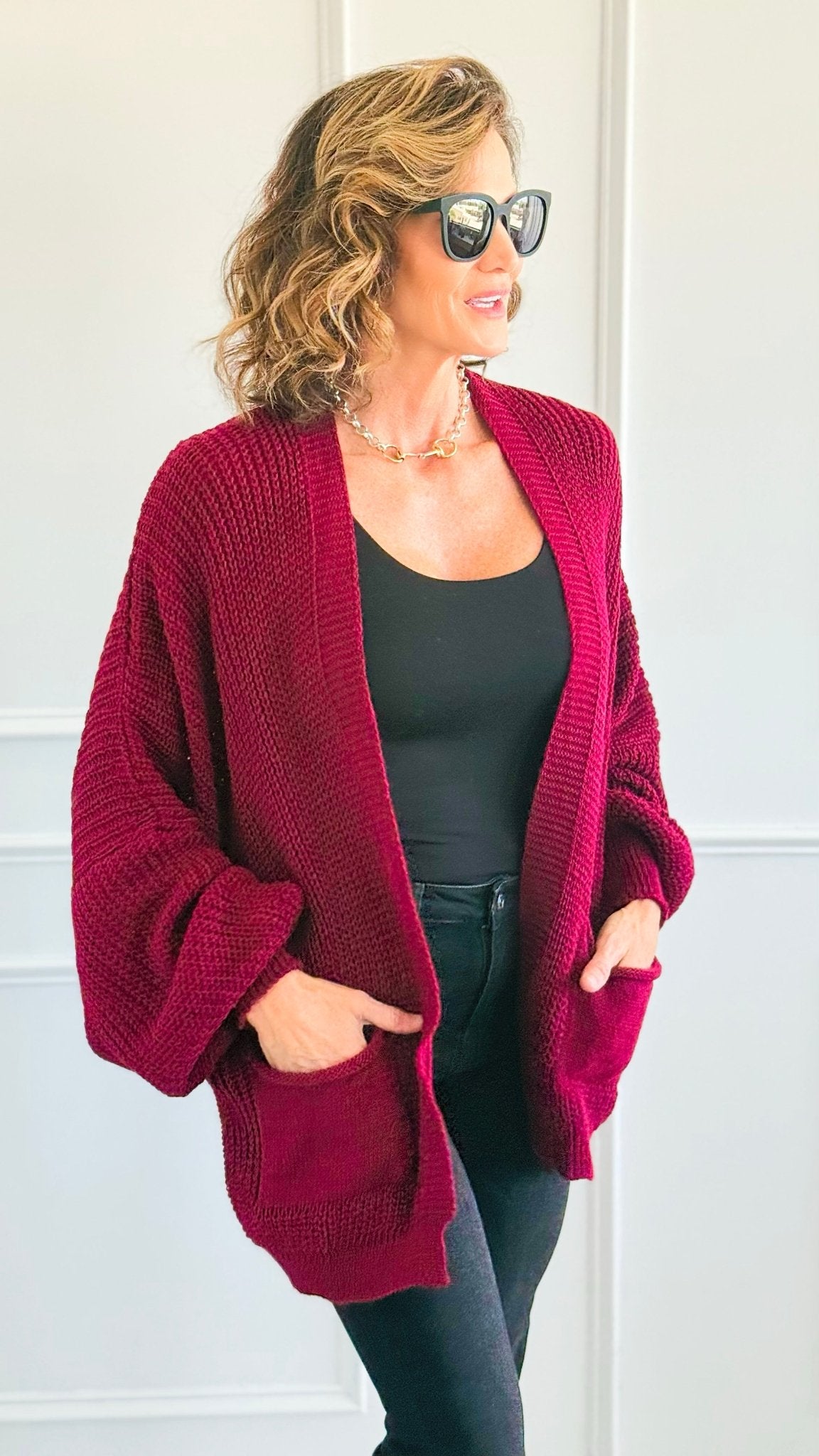 Sugar High Italian Cardigan- Burgundy-150 Cardigans/Layers-Italianissimo-Coastal Bloom Boutique, find the trendiest versions of the popular styles and looks Located in Indialantic, FL