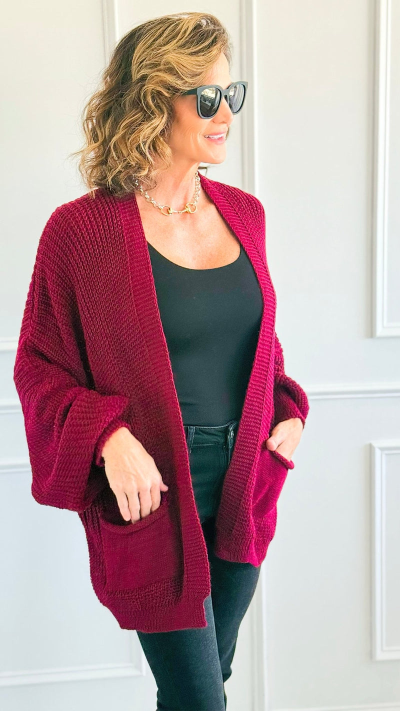 Sugar High Italian Cardigan- Burgundy-150 Cardigans/Layers-Italianissimo-Coastal Bloom Boutique, find the trendiest versions of the popular styles and looks Located in Indialantic, FL