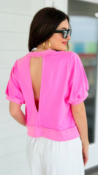 Sugar Rush Puff Sleeve Top - Bubble Pink