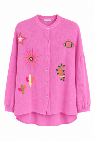 Sun Moon Magic Embroidered Italian Button Top