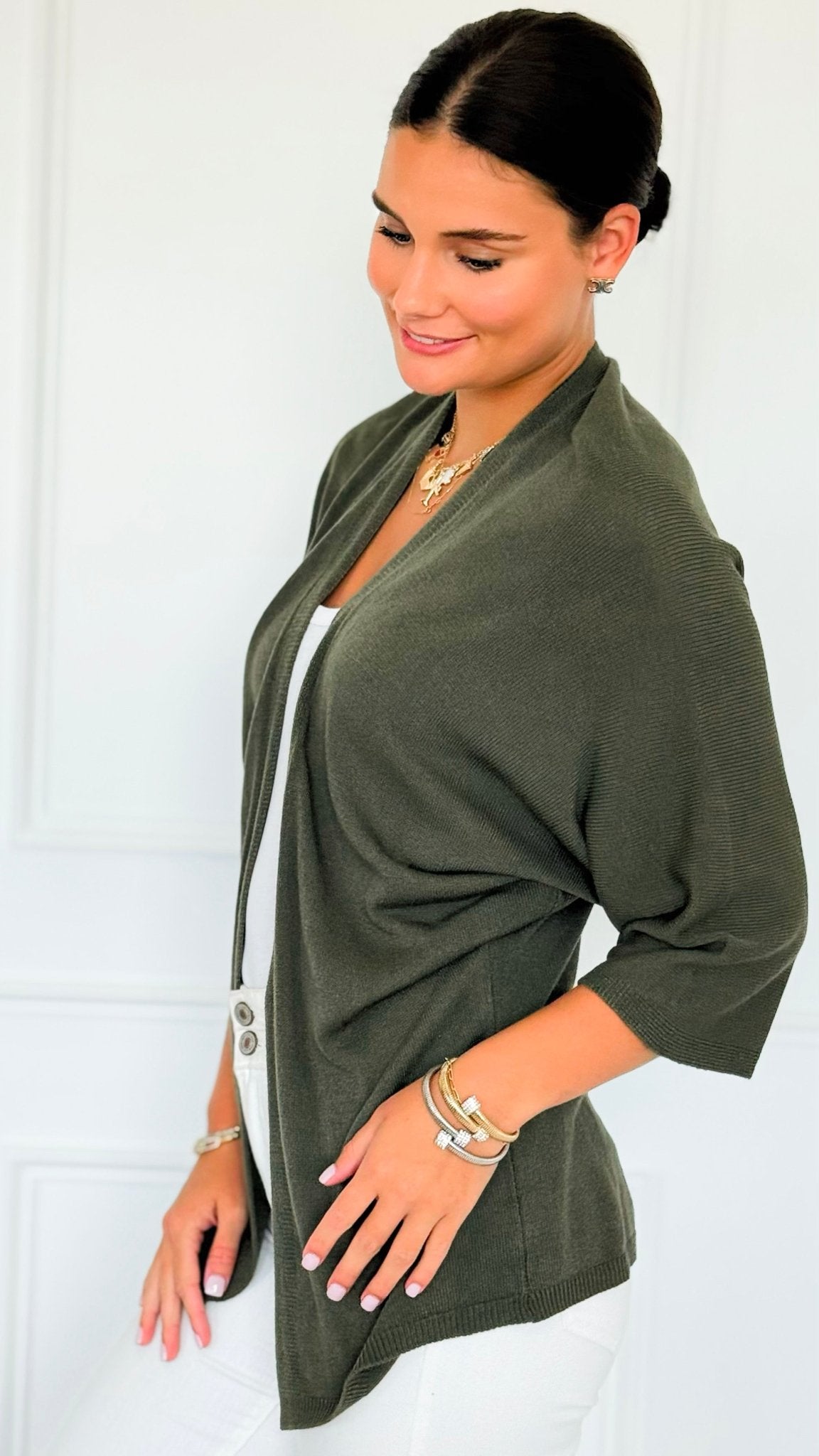 Sunday Italian Modal Cardigan- Olive-150 Cardigan Layers-Italianissimo-Coastal Bloom Boutique, find the trendiest versions of the popular styles and looks Located in Indialantic, FL
