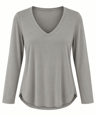 Sunday Stroll V Neck Top - Mushroom