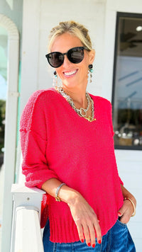 Sunset Breeze Textured V-Neck Sweater-140 Sweaters-Umgee-Coastal Bloom Boutique, find the trendiest versions of the popular styles and looks Located in Indialantic, FL