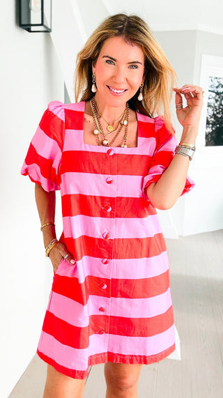Sunset Harbor Stripe Puff Mini Dress – Coastal Bloom Sunset Harbor Stripe Puff Mini Dress – Coastal Bloom