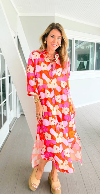 Sunset Spritz Linen Italian Button Dress