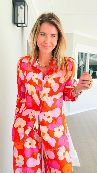 Sunset Spritz Tuscany Linen Italian Button Top