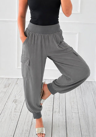 Sunset Stroll Elastic Waist Cargo Jogger - Grey