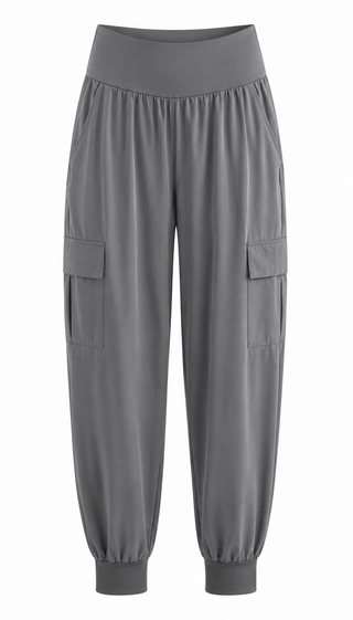 Sunset Stroll Elastic Waist Cargo Jogger - Grey