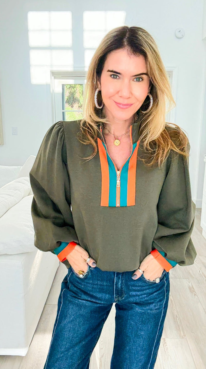 Sunset Trails Quarter Zip Top-130 Long Sleeve Tops-JODIFL-Coastal Bloom Boutique, find the trendiest versions of the popular styles and looks Located in Indialantic, FL