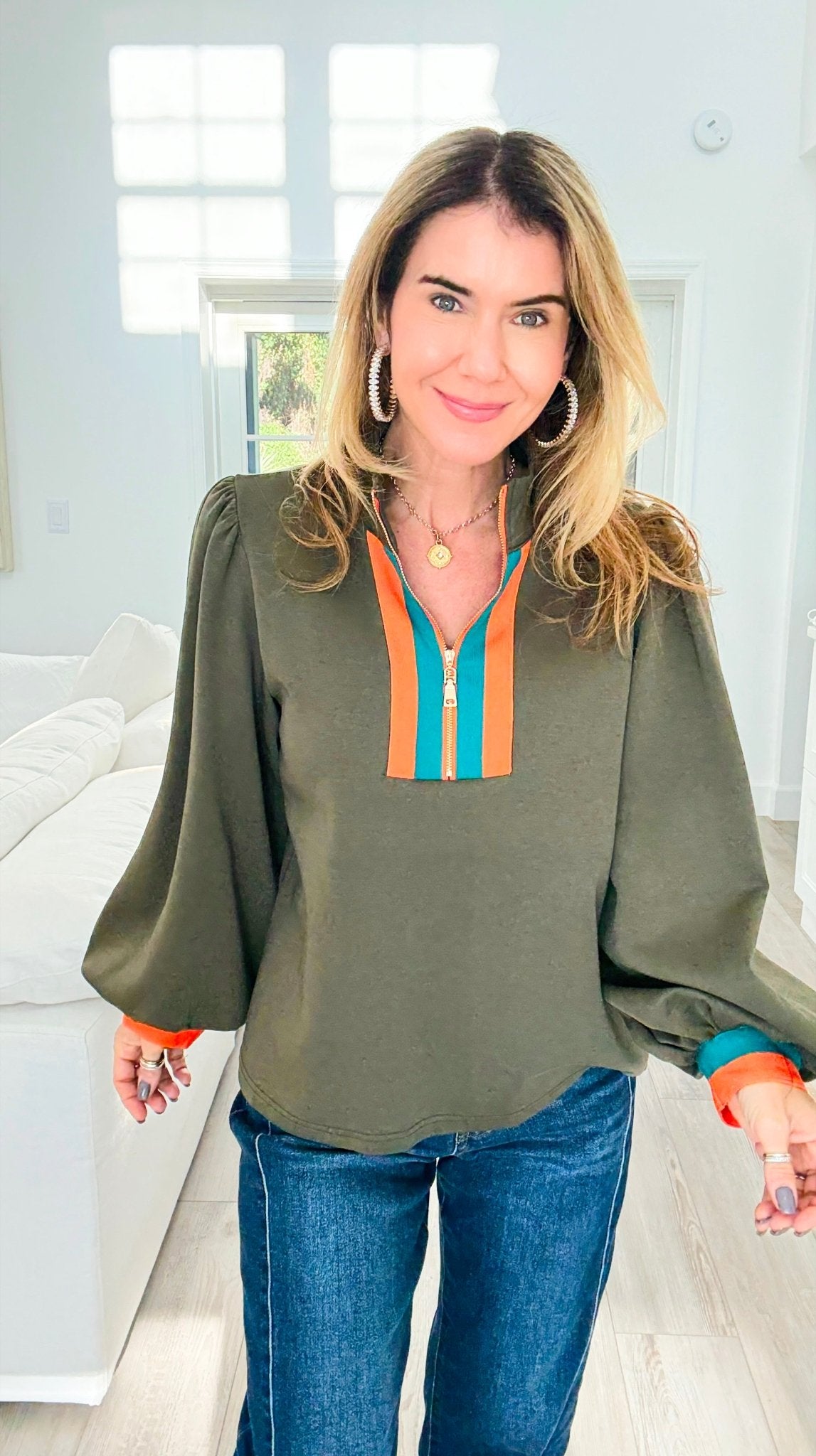 Sunset Trails Quarter Zip Top-130 Long Sleeve Tops-JODIFL-Coastal Bloom Boutique, find the trendiest versions of the popular styles and looks Located in Indialantic, FL