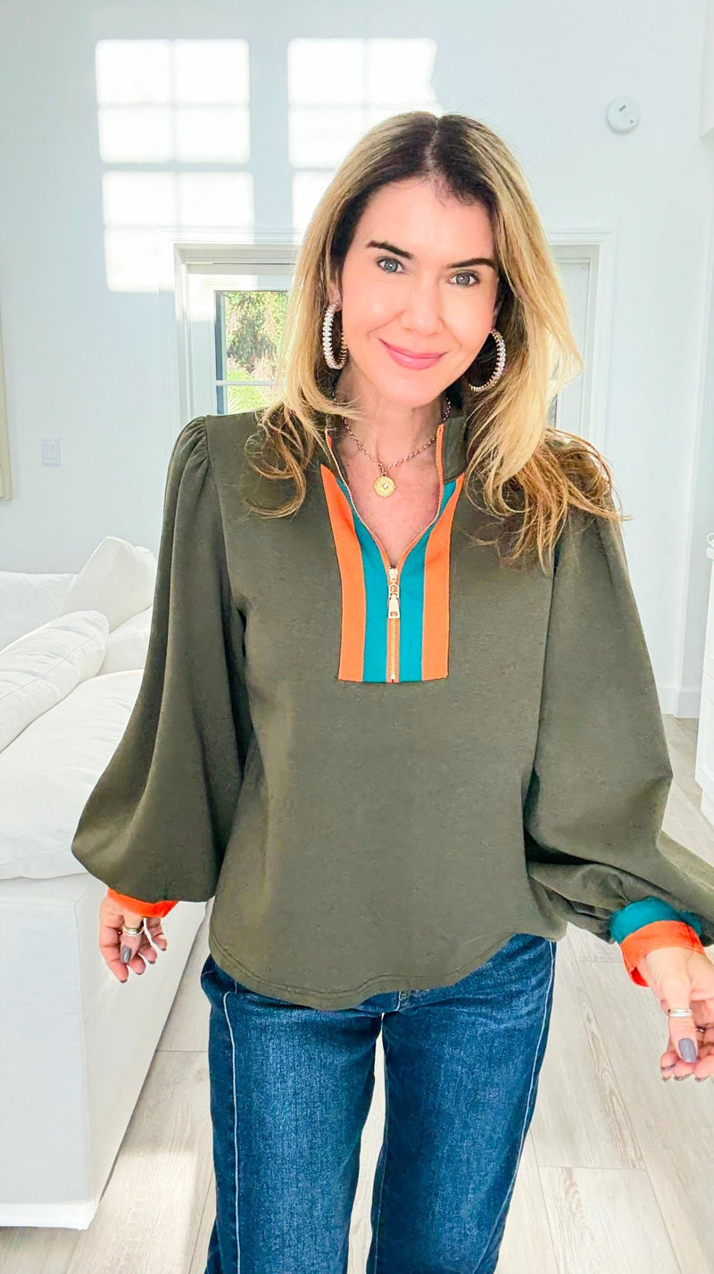 Sunset Trails Quarter Zip Top-130 Long Sleeve Tops-JODIFL-Coastal Bloom Boutique, find the trendiest versions of the popular styles and looks Located in Indialantic, FL