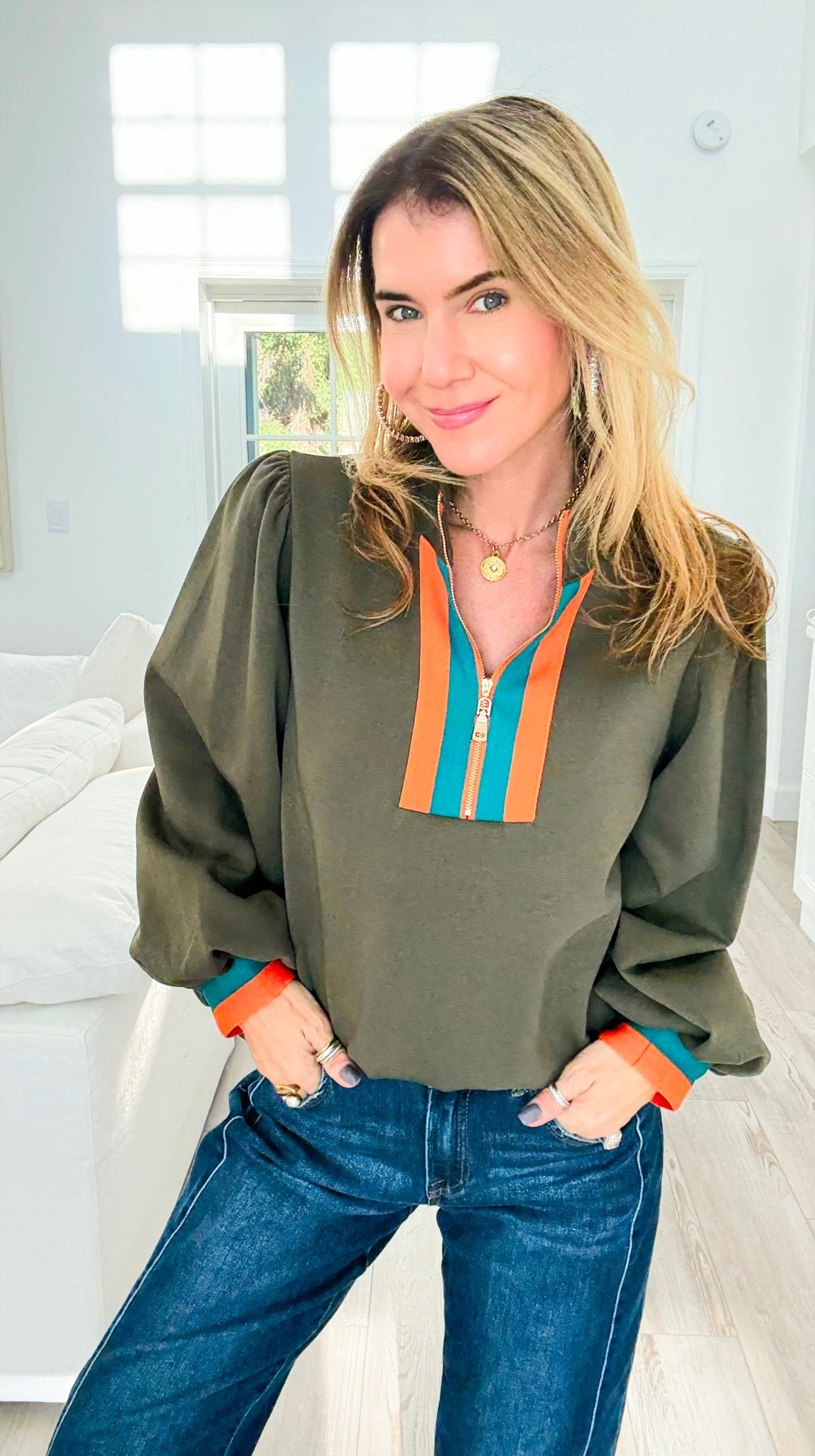 Sunset Trails Quarter Zip Top-130 Long Sleeve Tops-JODIFL-Coastal Bloom Boutique, find the trendiest versions of the popular styles and looks Located in Indialantic, FL