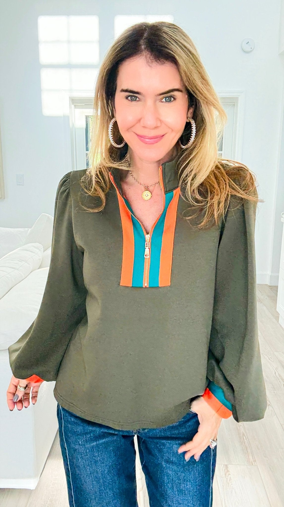 Sunset Trails Quarter Zip Top-130 Long Sleeve Tops-JODIFL-Coastal Bloom Boutique, find the trendiest versions of the popular styles and looks Located in Indialantic, FL