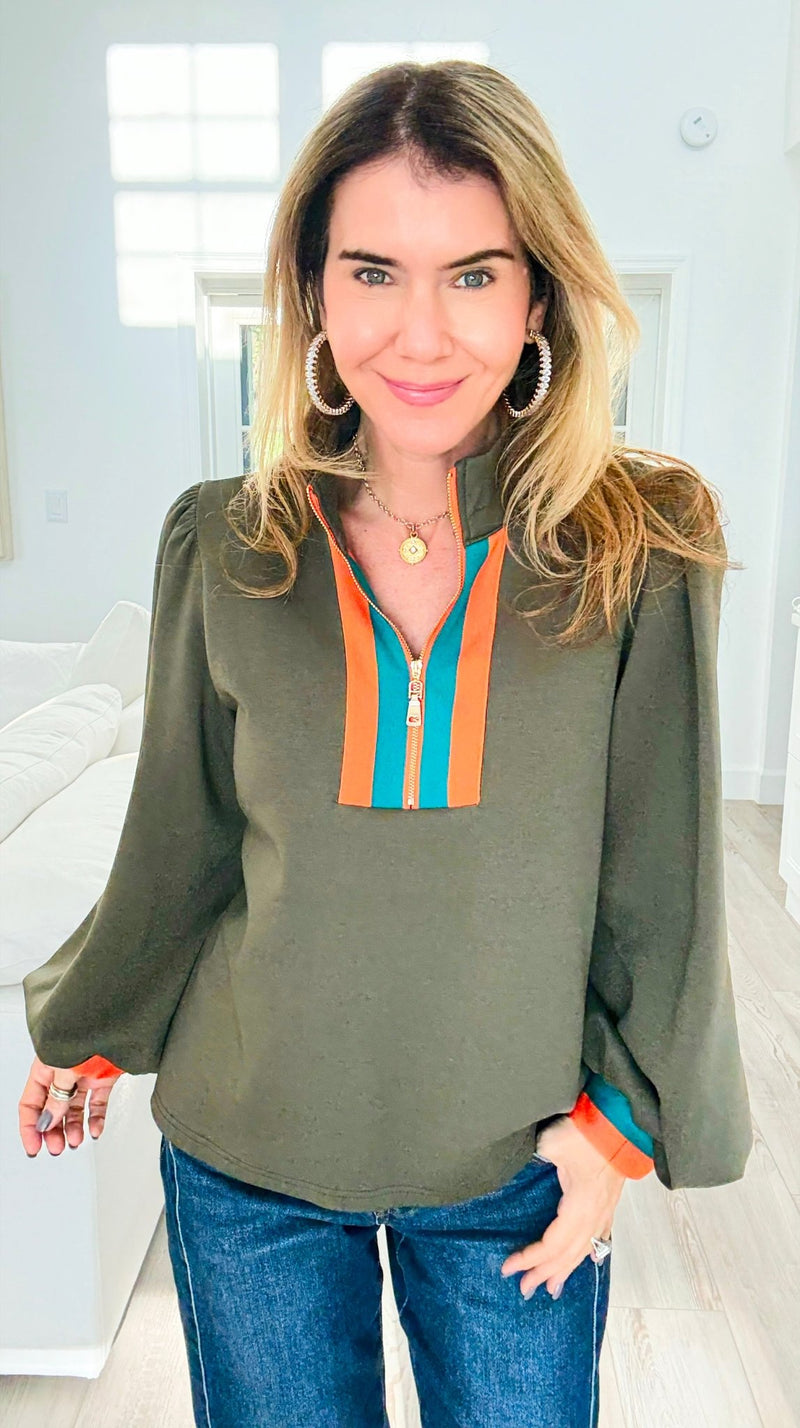 Sunset Trails Quarter Zip Top-130 Long Sleeve Tops-JODIFL-Coastal Bloom Boutique, find the trendiest versions of the popular styles and looks Located in Indialantic, FL