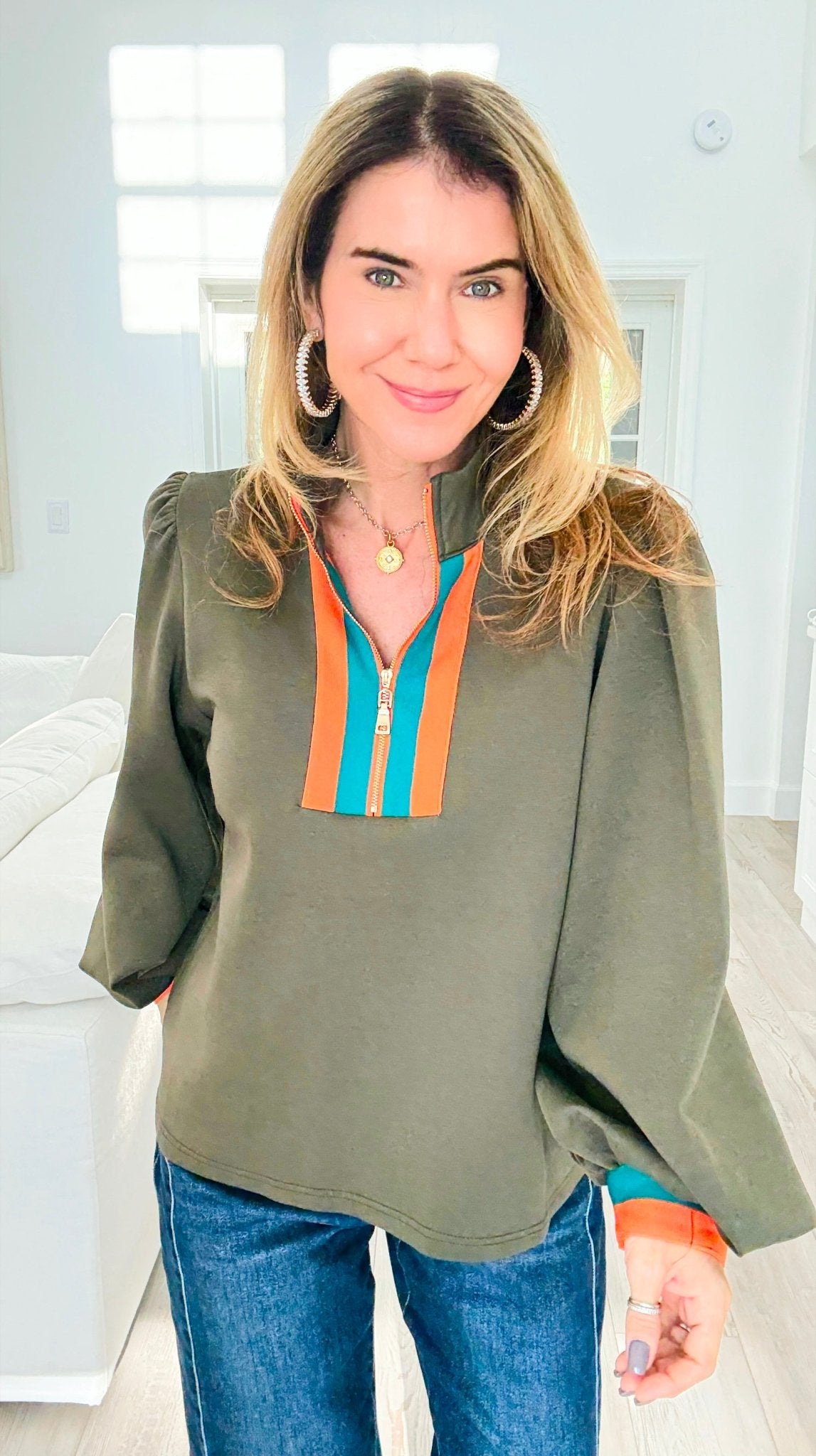 Sunset Trails Quarter Zip Top-130 Long Sleeve Tops-JODIFL-Coastal Bloom Boutique, find the trendiest versions of the popular styles and looks Located in Indialantic, FL