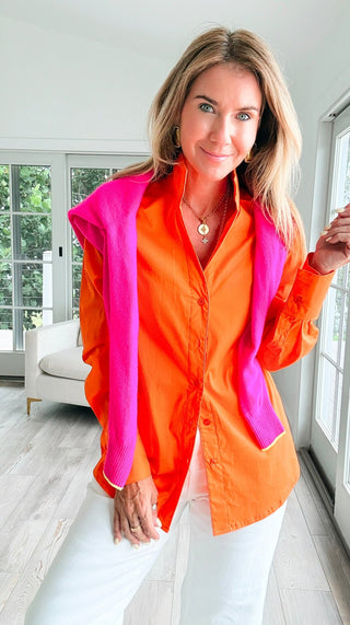 Sutton Italian Button Up Blouse- Orange