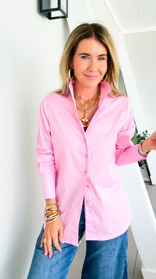 Sutton Italian Button Up Blouse- Pink
