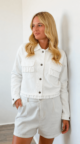 Sweet Details Italian Denim Jacket- White