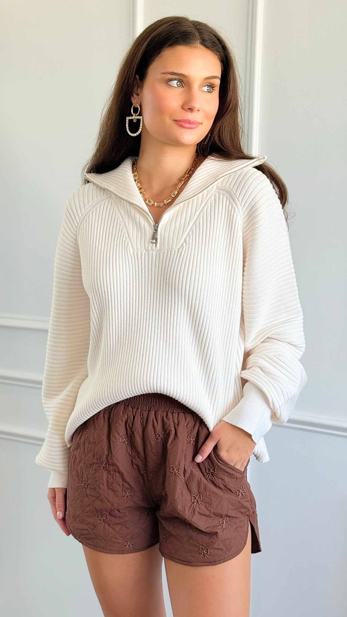 Sweet Stroll Bow-Quilted Shorts - Espresso-170 Bottoms-Umgee-Coastal Bloom Boutique, find the trendiest versions of the popular styles and looks Located in Indialantic, FL