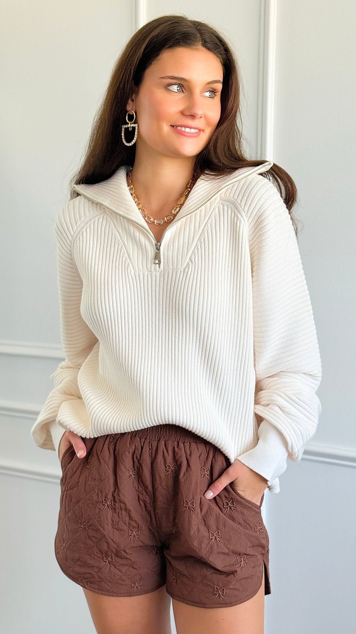 Sweet Stroll Bow-Quilted Shorts - Espresso-170 Bottoms-Umgee-Coastal Bloom Boutique, find the trendiest versions of the popular styles and looks Located in Indialantic, FL