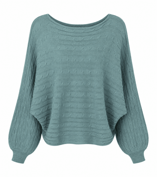 Textured Boat Neck Knit Sweater - Moss