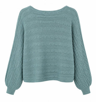 Textured Boat Neck Knit Sweater - Moss