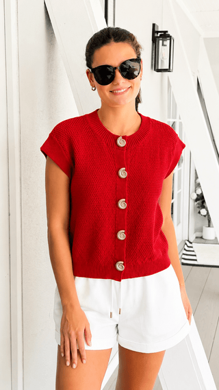 Textured Button Front Vest