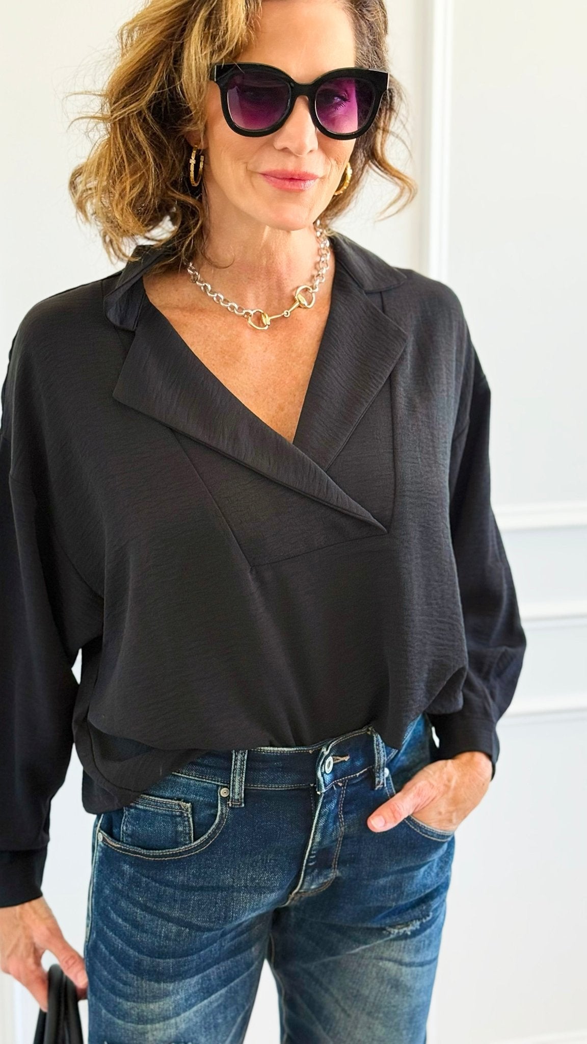 Textured Treasure Woven Top-Black-110 Long Sleeve Tops-LIME 'N' CHILI-Coastal Bloom Boutique, find the trendiest versions of the popular styles and looks Located in Indialantic, FL