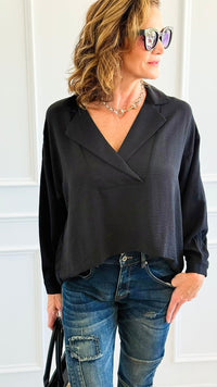 Textured Treasure Woven Top-Black-110 Long Sleeve Tops-LIME 'N' CHILI-Coastal Bloom Boutique, find the trendiest versions of the popular styles and looks Located in Indialantic, FL