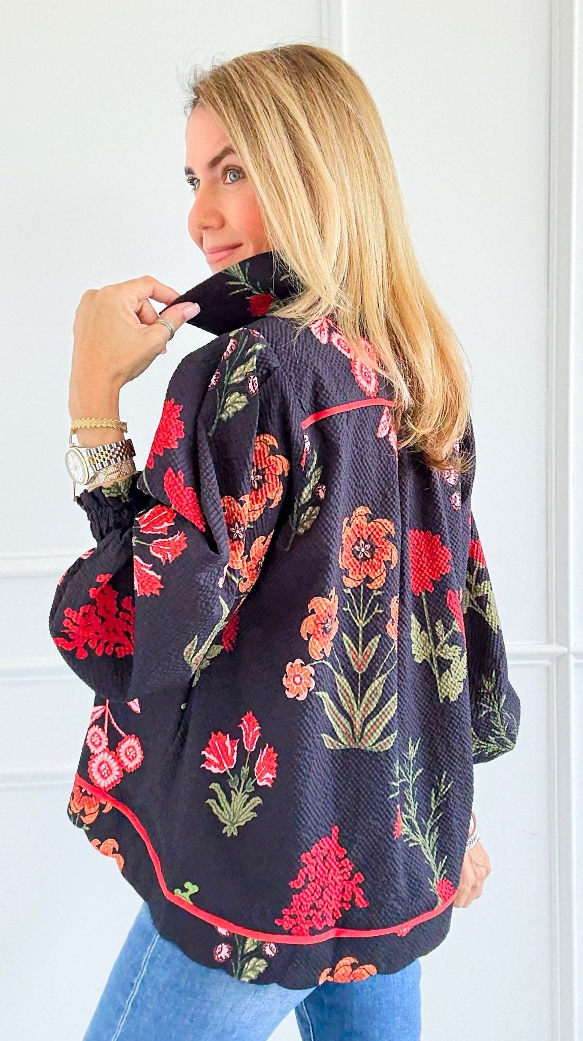 Textured Tropic Top-110 Long Sleeve Tops-Umgee-Coastal Bloom Boutique, find the trendiest versions of the popular styles and looks Located in Indialantic, FL