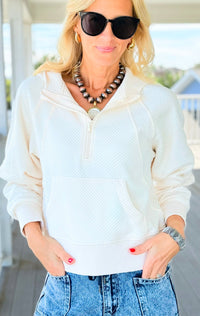 Textured Zip Relaxed Top-130 Long Sleeve Tops-JODIFL-Coastal Bloom Boutique, find the trendiest versions of the popular styles and looks Located in Indialantic, FL