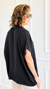 The Airflow Collared Top - Black-110 Short Sleeve Tops-Zenana-Coastal Bloom Boutique, find the trendiest versions of the popular styles and looks Located in Indialantic, FL