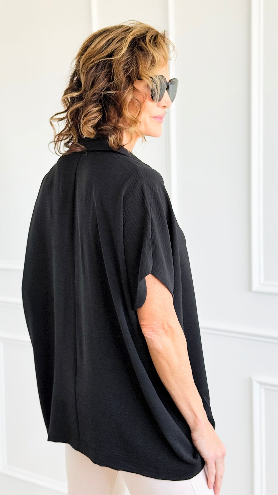 The Airflow Collared Top - Black-110 Short Sleeve Tops-Zenana-Coastal Bloom Boutique, find the trendiest versions of the popular styles and looks Located in Indialantic, FL