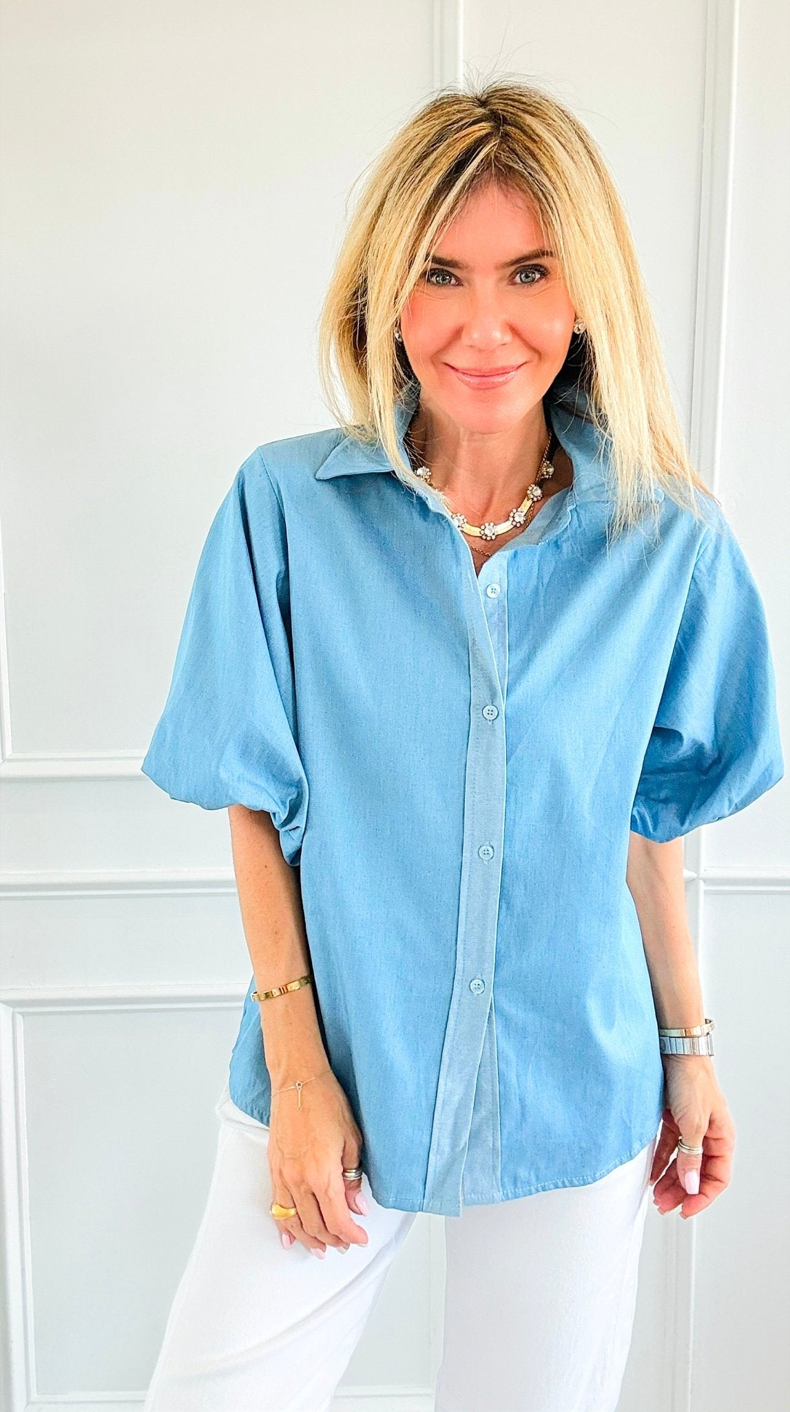 The Betty Puff Sleeve Italian Top- Denim