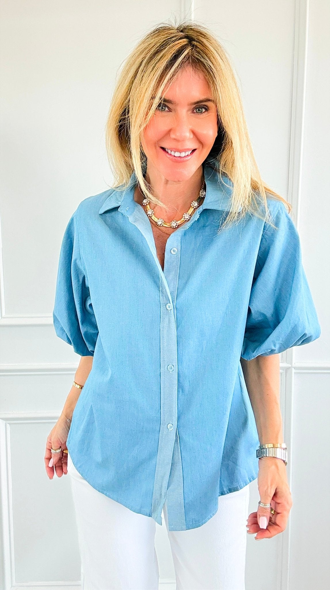 The Betty Puff Sleeve Italian Top- Denim