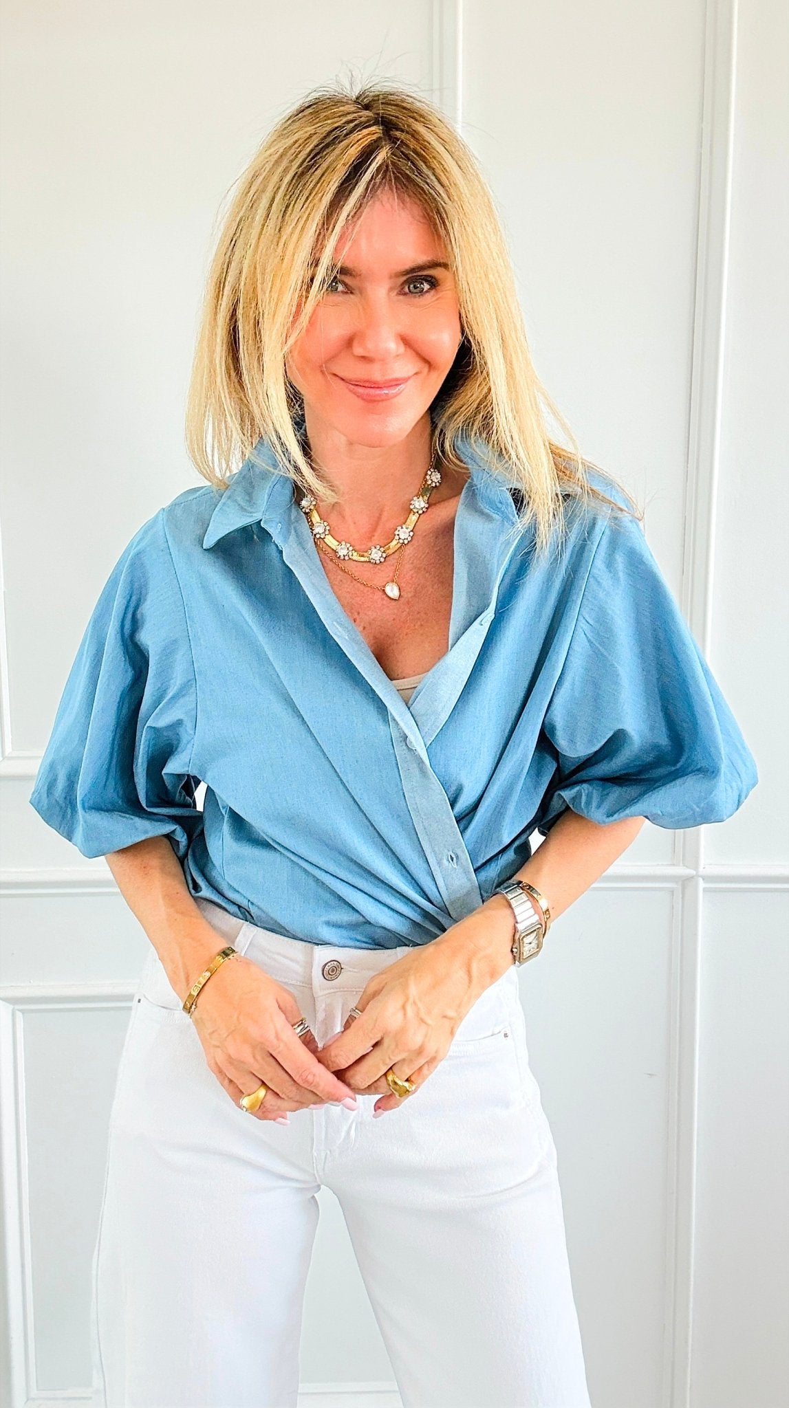 The Betty Puff Sleeve Italian Top- Denim