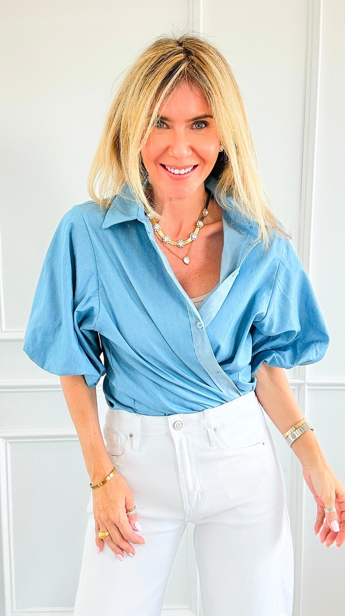 The Betty Puff Sleeve Italian Top- Denim