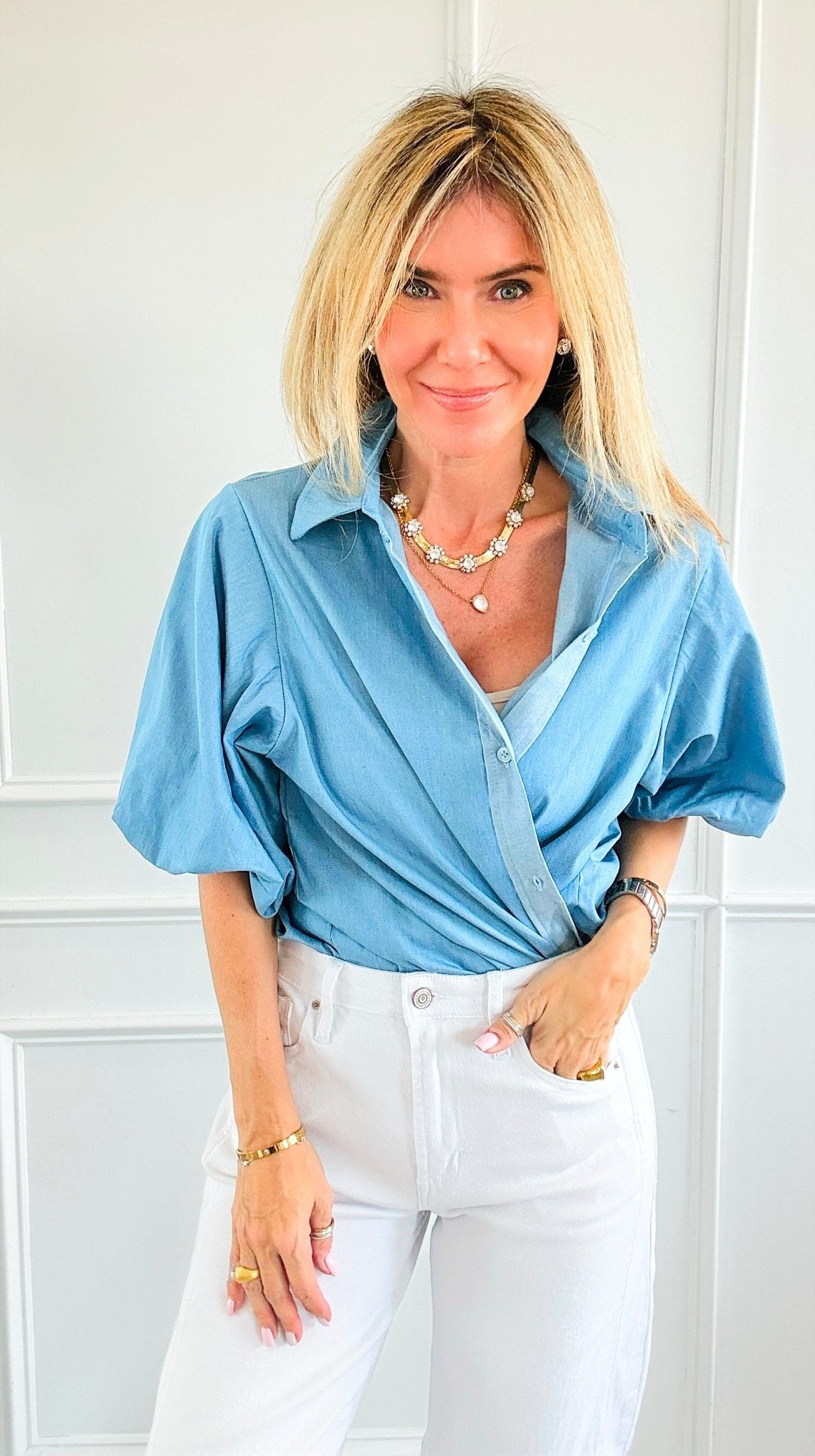 The Betty Puff Sleeve Italian Top- Denim