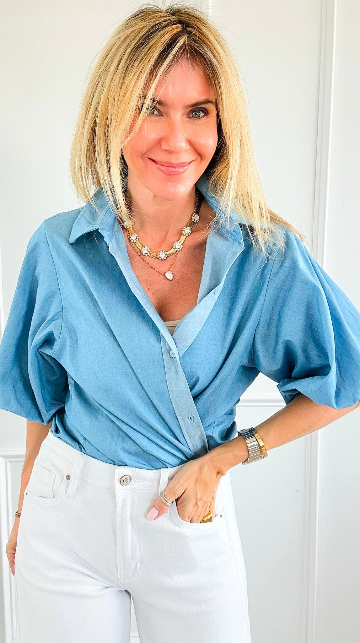 The Betty Puff Sleeve Italian Top- Denim