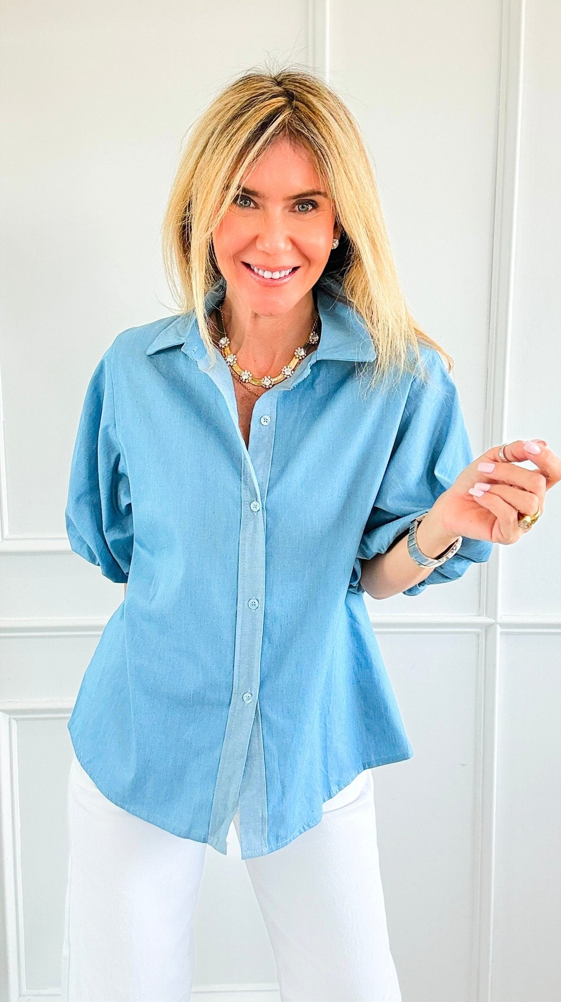 The Betty Puff Sleeve Italian Top- Denim