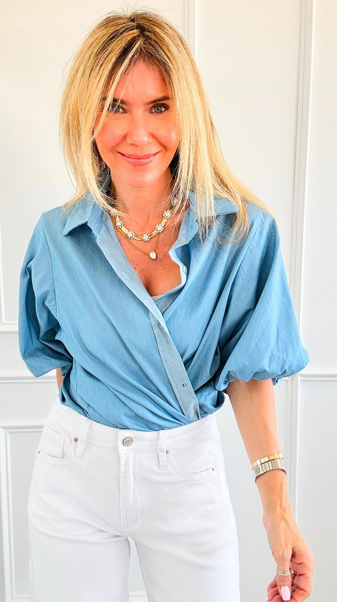 The Betty Puff Sleeve Italian Top- Denim