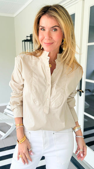 The Classic Tuxedo Italian Blouse- Beige