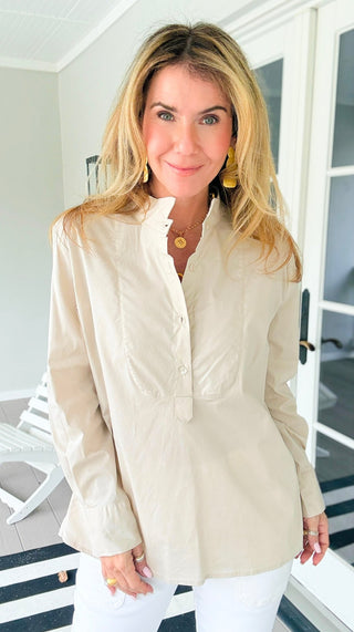 The Classic Tuxedo Italian Blouse- Beige