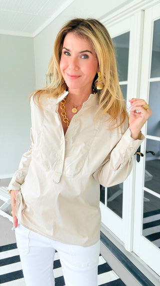 The Classic Tuxedo Italian Blouse- Beige