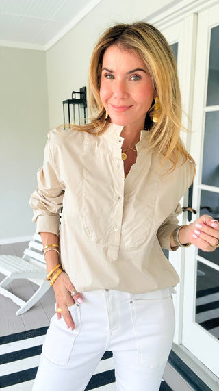The Classic Tuxedo Italian Blouse- Beige