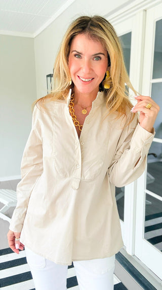 The Classic Tuxedo Italian Blouse- Beige