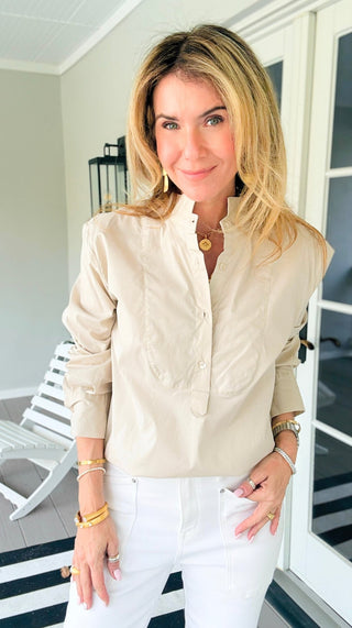 The Classic Tuxedo Italian Blouse- Beige