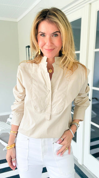 The Classic Tuxedo Italian Blouse- Beige