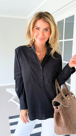 The Classic Tuxedo Italian Blouse- Black